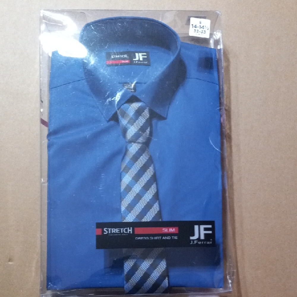 JF J.Ferrar Blue Men's Shirt with Tie